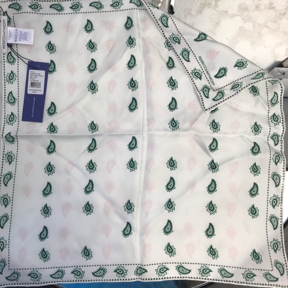 Rebecca Minkoff White Scarf with Green and Pink Paisley Print